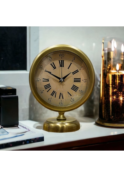 Eskitme Gold Metal Ofis Salon Otel Masa Saati 25*20 cm V1