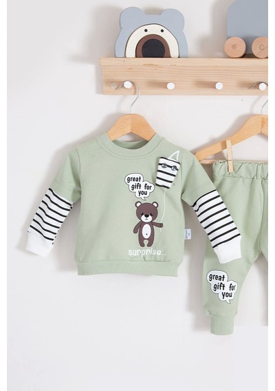Babydonat Gift For You Desenli 2'li % 100 Pamuk Erkek Bebek Takımı
