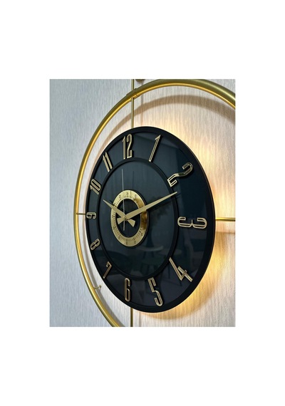 Pey Aksesuar Metal Camlı Duvar Saati 60x80 Cm Büyük Boy Işıklı Gerçek Cam Gold-füme-siyah-gold M61-gold-füme-siyah-gold