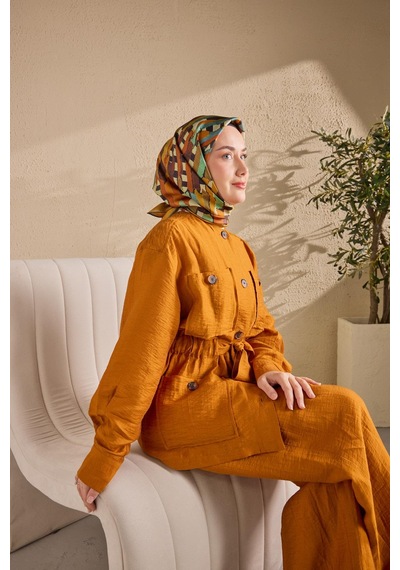 Silk Home Twill İpek Eşarp Şerit Turuncu Çok Renkli