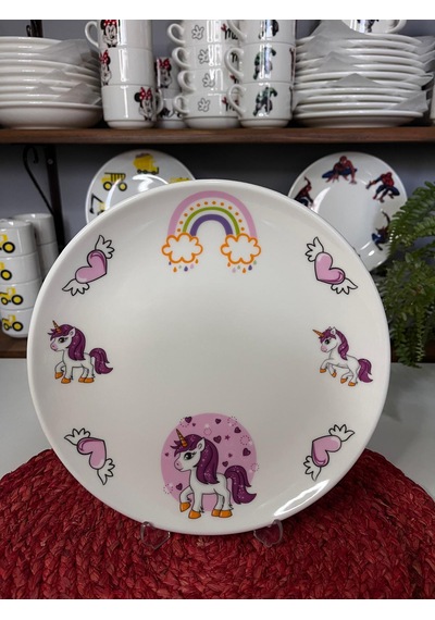 7 Parça Pembe Unicorn Model Çocuk Bebek Yemek Takımı Beslenme Seti Çok Renkli
