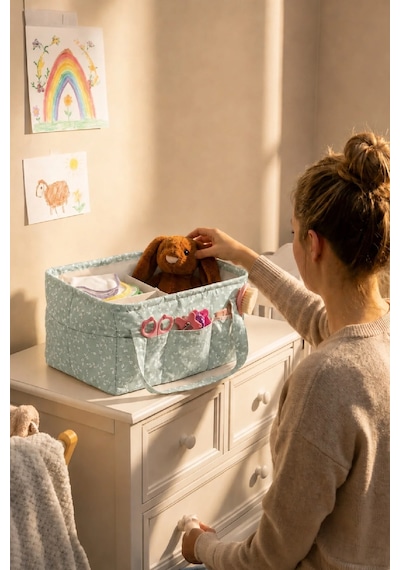 Babyjem - Katlamalı Çanta Anne&Bebek Organizer Yeşil Çiçek