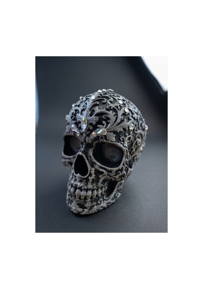 3d Baskı Parlak Taşlı Kuru Kafa Büstü, Bedazzling Akımı Süslemeli Dekoratif Kurukafa Figürü 8x7 Cm