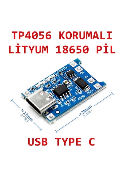 10 Adet Usb Type-c Tp-4056 1s 5a/1a Bms Devresi Lityum Pil Şarj Modülü