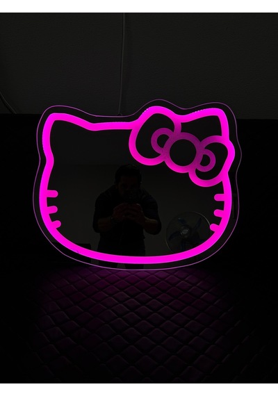 Digital Hayat Hello Kitty Pembe Led Işıklı Çocuk Odası Aynası 60x50 Cm Dekoratif Pembe Işıklı Gece Lambası Ve Ayna Pembe