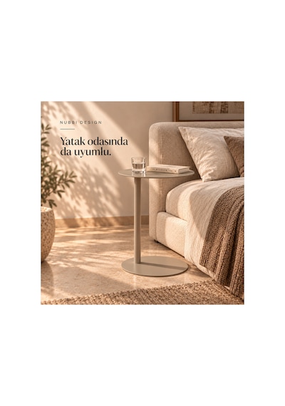 Slate Metal C Sehpa Modern Tasarım Elips Tablalı Minimalist Koltuk Yanı Sehpa Bej - 935314037 Bej