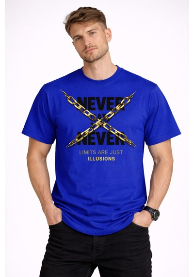 Herkesemoda Never Say Detaylı Basic T-shirt Mavi