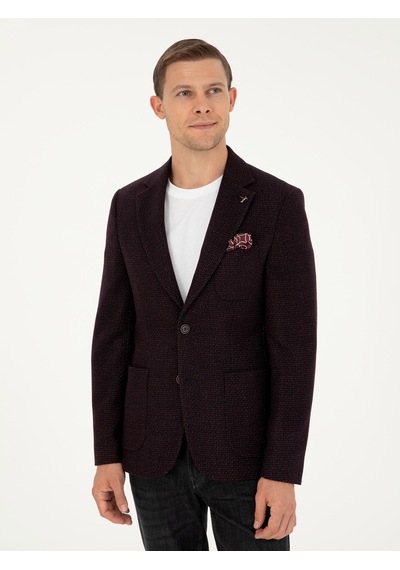 Cacharel Bordo Slim Fit Yün Karışımlı Ceket Kırmızı