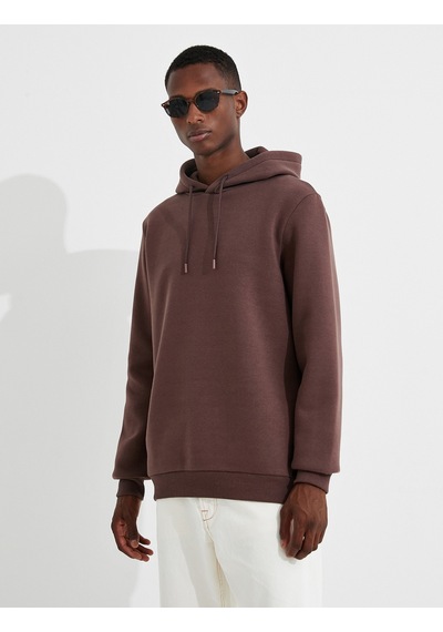 Koton Basic Kapşonlu Sweatshirt Şardonlu Kahverengi 3wam70050mk Kahve