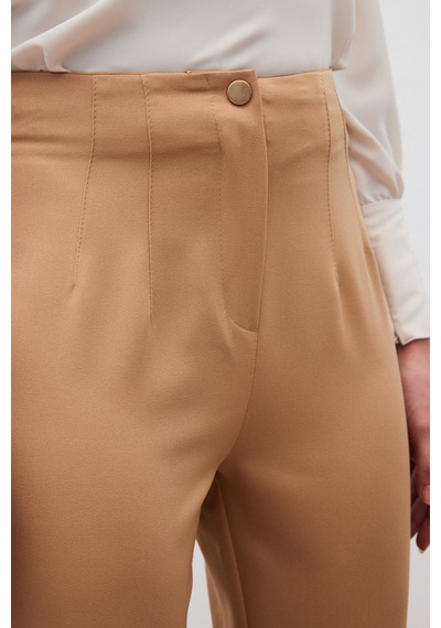 Sateen Yüksek Bel Pantolon - Camel-131563 Camel