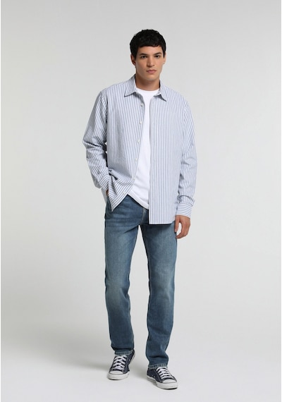 Colin's Colins Regular Fit Shirt Neck Çizgili Erkek Mavi Uzun Kol Gömlek Cl1082021 Q1.v1 Ble