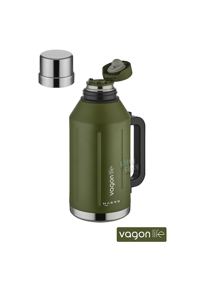 Vagonlife 1.2 Litre Bardaklı Kullanım Kulplu Paslanmaz Çelik Termos-ffvgn1004-1200ml Yeşil