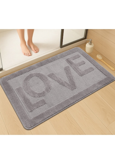 Doğal Kaymaz Taban Banyo Paspas Uzun Ömürlü Yumuşak Dokulu Su Emici Yıkanabilir Love 60x100 Gri