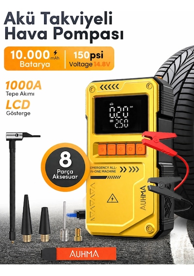 Auhma A8822 Akıllı Akü Takviye Cihazı Ve Hava Pompası - 10000mah Powerbank