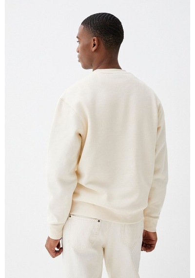 Erkek Bisiklet Yaka Rahat Kalıp 3 İplik İçi Polarlı Kalın Sweatshirt Spr25sw36 Ecru
