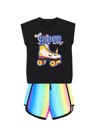 Denokids Mshb&g Unicorn Paten Kız Çocuk T-shirt Şort Takım Çok Renkli