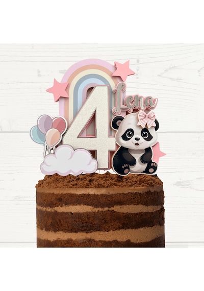 Panda Temalı Kız Çocuk Doğum Günü İsme Özel 3d Pasta Parti Süsü Cake Topper Çocuk