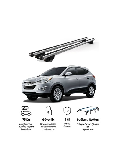 Kanca Hyundai Tucson 2004-2015 Uyumlu Gri Kilitli Ara Atkı 110cm Port Bagaj Tavan Barı