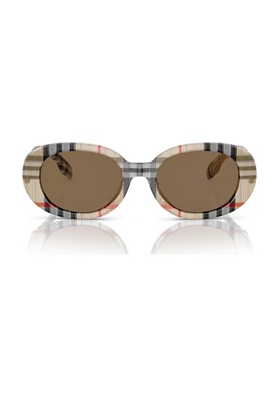 Burberry Junior Ojb4339 377873 48 Çocuk Oval Bej Ekose Desenli Kemik Güneş Gözlüğü