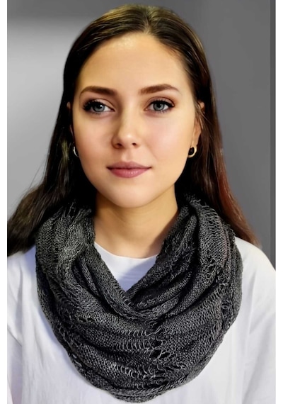 Tezzgelsin Kadın Çift Dolama Triko Örgü Boyunluk Füme