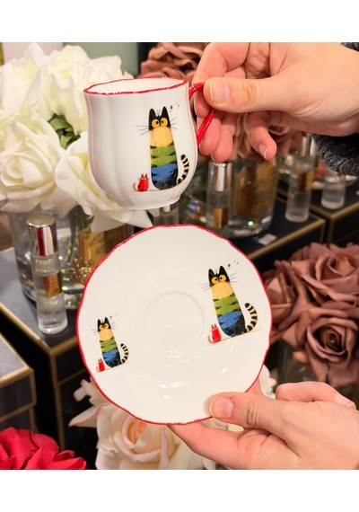 2 Kişilik Meow Porselen Kahve Fincanı Takımı 90 Ml-8012 Çok Renkli