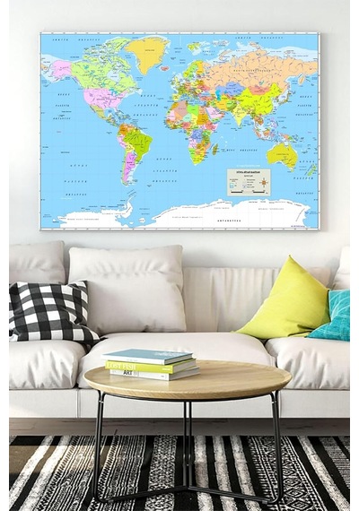 Pster15892 Dünya Haritası Eğitim Kanvas Tablo 2 30 X 40 7/8 Yaş
