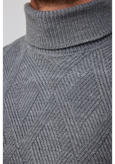 Tudors Slim Fit Dar Kesim Tam Balıkçı Yaka Desenli Gri Erkek Triko Kazak-29718-gri Gri