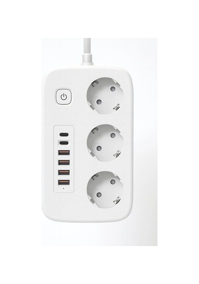 2500w Çoklu Priz 2 Metre 3 Lü Ac Priz +5 Usb Çıkışı Akım Korumalı Alev Almayan Gövde, Standart