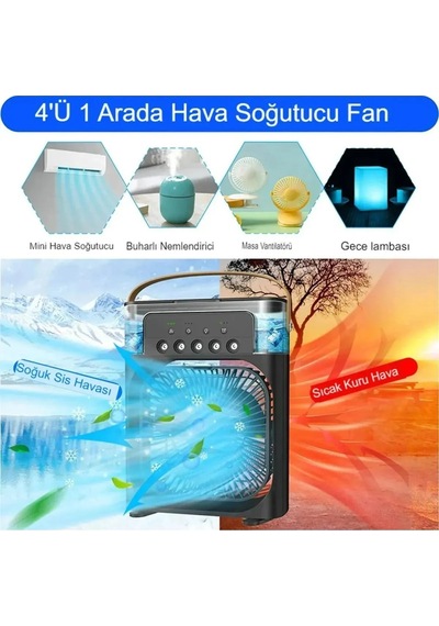 Portatif Hava Nemlendirici Işıklı Aroma Terapi Fan Masaüstü 5 Spray Oda Nemlendiricisi