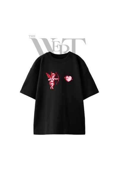 Thewert Cupid Heart Tasarım Baskılı Ünisex Siyah Oversize T-shirt