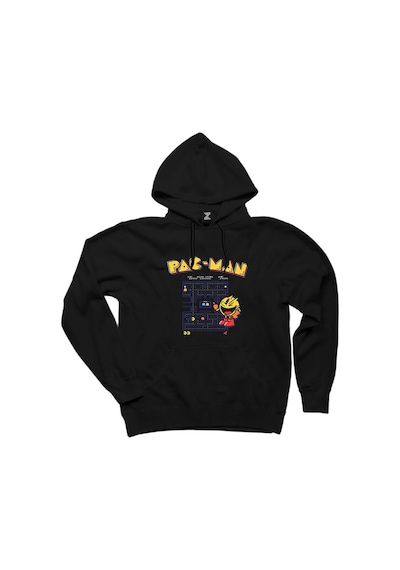 Pac-Man Eighties Siyah Kapşonlu Sweatshirt Hoodie Siyah