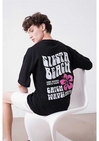 Startmore Unisex Siesta Beach Beyaz Tshirt Siyah