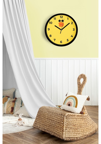 Çocuk Odası Duvar Saati - 30cm - Önü Camlı Siyah Kasa - Sessiz Mekanizma-jh1079 Siyah