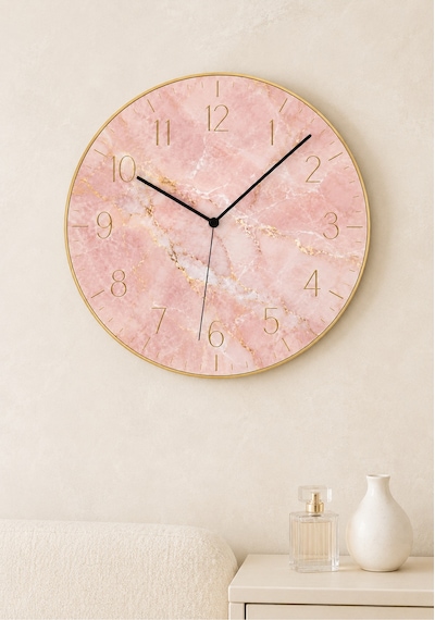 AA Shop Lüks Mermer Desenli Baskılı Dekoratif Baskılı Ahşap Duvar Saati 45 Cm Sessiz Akar Mekanizma 878 Çoklu Renkli