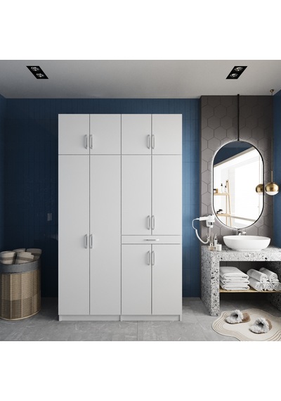 Modena Çamaşır Ve Kurutma Makinesi Dolabı Banyo Dolabı Beyaz Beyaz