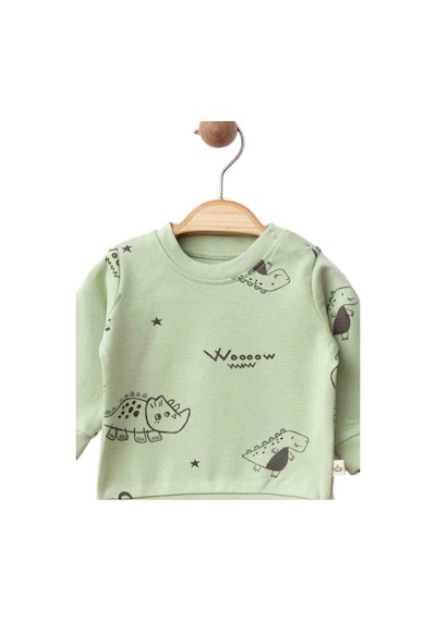 Zekids Erkek Bebek Dinazor Baskılı Organik Eşofman Takım-15481 Yesil