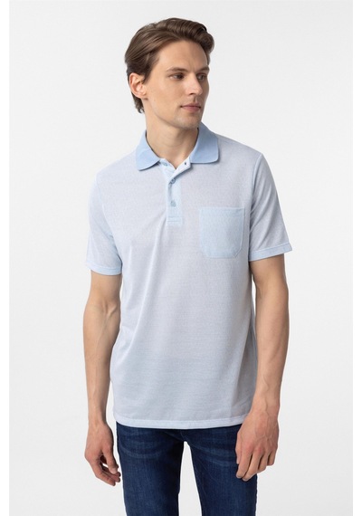 Süvari Mavi Regular Armürlü Polo Yaka Tişört-37354 Mavi