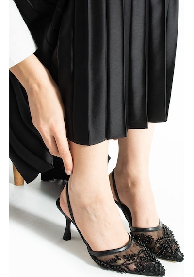 Lebibe Shoes Meggıe Kadın Siyah Sivri Burun 7 Cm Topuklu Tül Üzerine İnci İşlemeli Slingback Ayakkabı Lebibe Shoes Meggıe Kadın Siyah Sivri Burun 7 Cm Topuklu Tül Üzerine İnci İşlemeli Slingback Ayakkabı