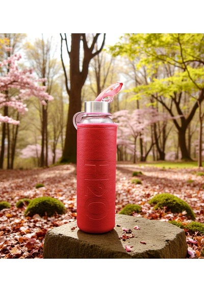 H2o Cam Su Matarası Deri Kılıflı 500 Ml - Kırmızı