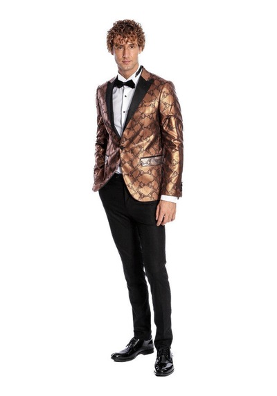 Desenli Slim Fit Kahverengi Erkek Smokin Ceket - Wessi Kahverengi Desenli Slim Fit Kahverengi Erkek Smokin Ceket - Wessi Kahverengi