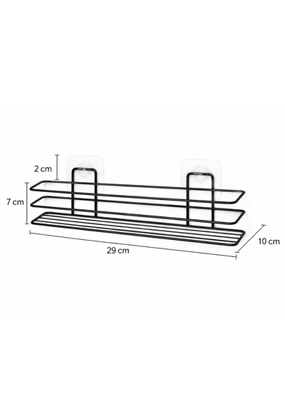 Dyrıs Siyah Metal Duş Rafı 29 Cm Vakumlu Yapışkanlı Banyo Şampuanlık Organizer
