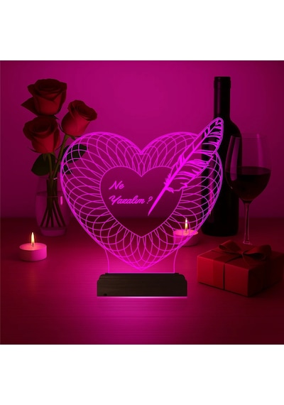 Luvivia Kalp Sevgiliye Hediye Kişiye Özel 3d Lamba - Masa Gece Lambası V22