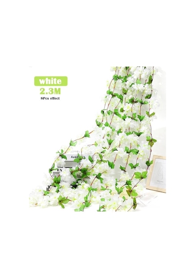Yapay Çiçek Bahar Dalı Sarmaşık Japon Kiraz Çiçekli 230 Cm 18 Çiçekli 1.kalite Dolanabilen Model - Beyaz