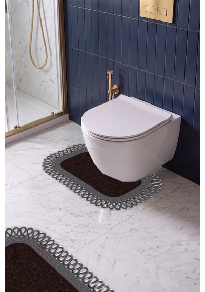 Banyo Paspası Takımı 70x110+50x70 Cm Dış Trikot Acı Kahve & Antrasit