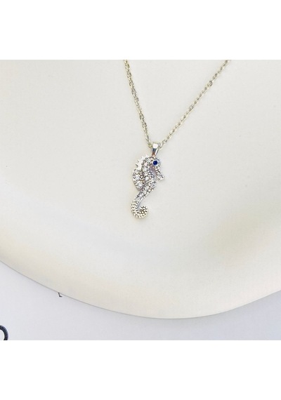Deniz Atı Kadın Kolye Zirkon Taşlı Silver Kolye 45cm Gümüş