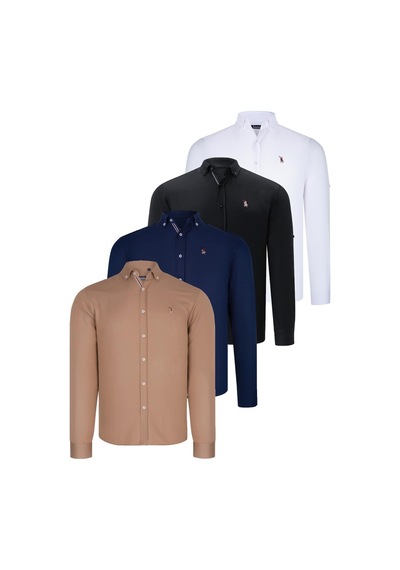 Dörtlü Set G674 Dewberry Erkek Gömlek-siyah-beyaz-lacivert-camel Siyah-beyaz-lacivert-camel