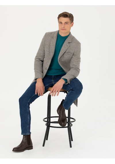 Cacharel Gri Slim Fit Palto