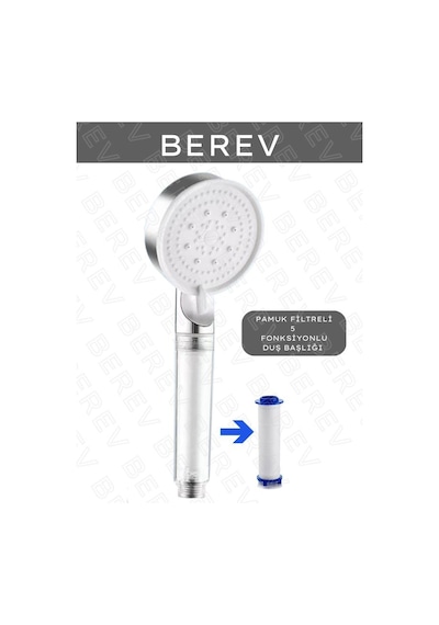 Berev  Filtreli 5 Fonksiyonlu Krom Yüksek Basınçlı Ayarlanabilir Duş Başlığı 150 Cm Hortum Mafsallıı Set Krom