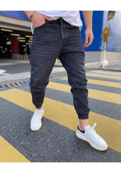 Erkek Paçası Lastikli Boyfriend Kot Jogger Pantolon (491079431)