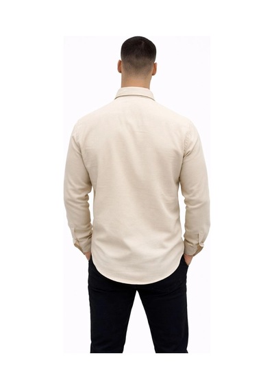 Wear Vexel Erkek Keten Kumaş Uzun Kollu Regular Fit Gömlek - Bej Çok Renkli